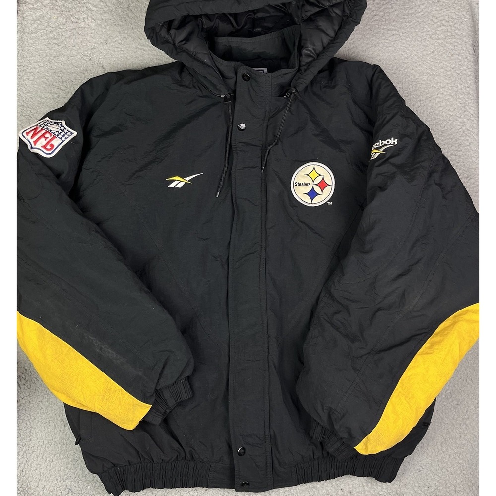 Vintage 90s Pittsburgh Steelers Jacket Mens Black Parka Reebok Pro Line NFL XXL